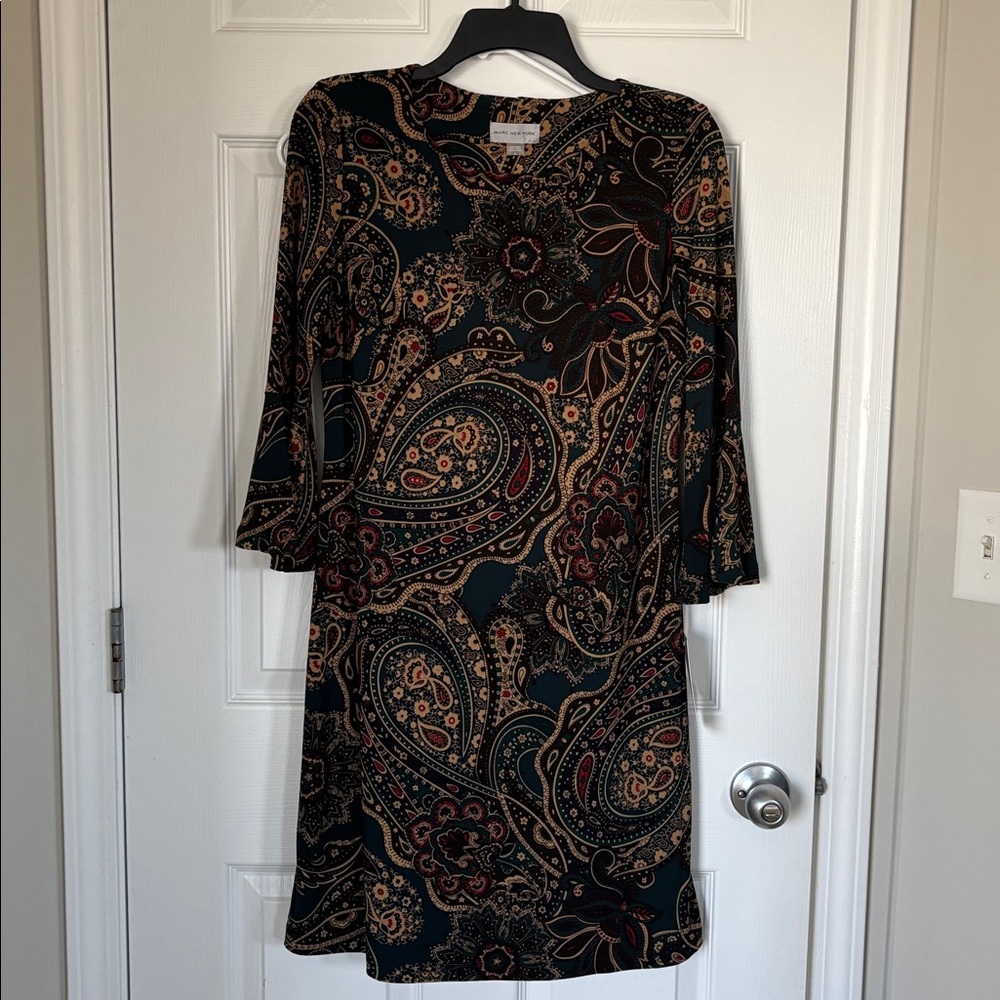 Marc New York Black and Brown Paisley Bell Sleeve Dress